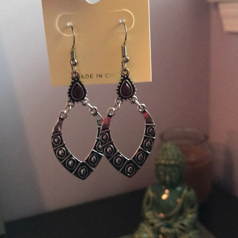 Silver Purple Stone Earrings